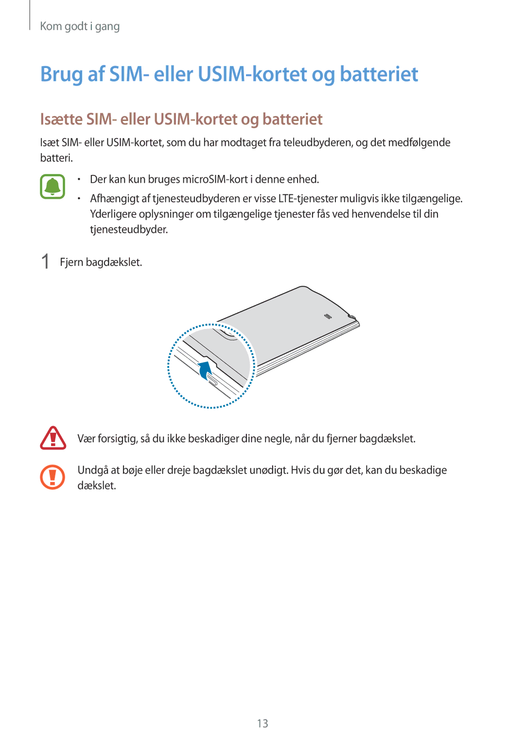 Samsung SM-N915FZKYNEE manual Brug af SIM- eller USIM-kortet og batteriet, Isætte SIM- eller USIM-kortet og batteriet 