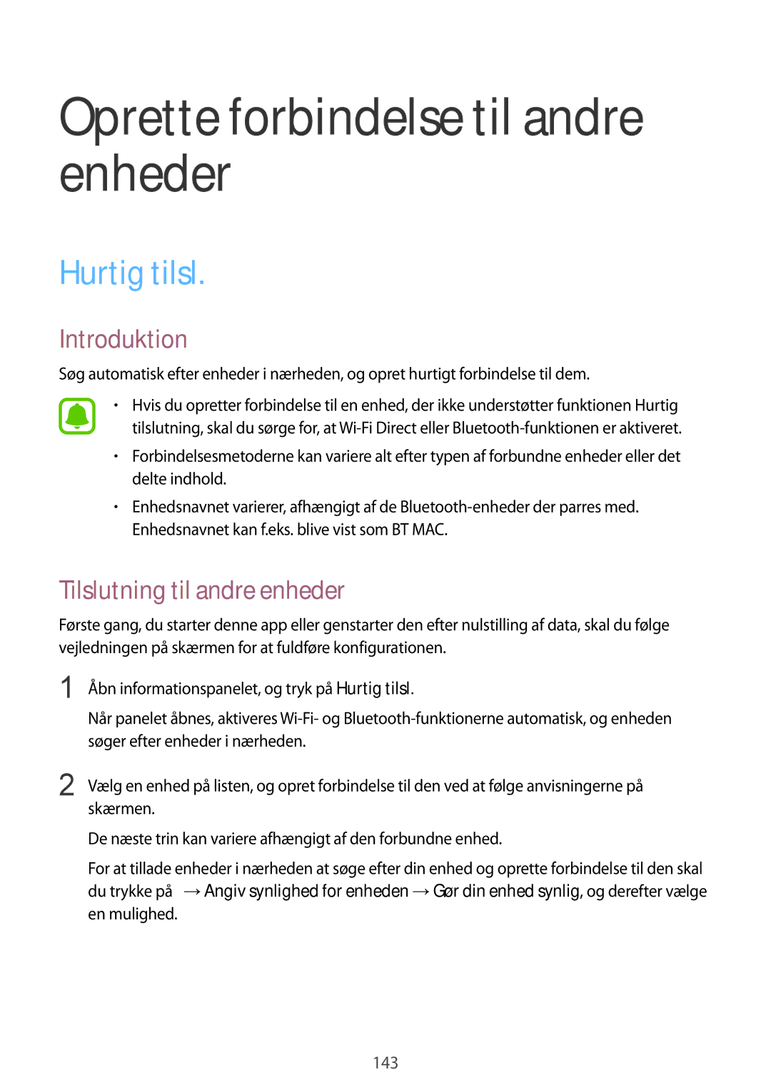 Samsung SM-N915FZKYNEE, SM-N915FZWYNEE Oprette forbindelse til andre enheder, Hurtig tilsl, Tilslutning til andre enheder 