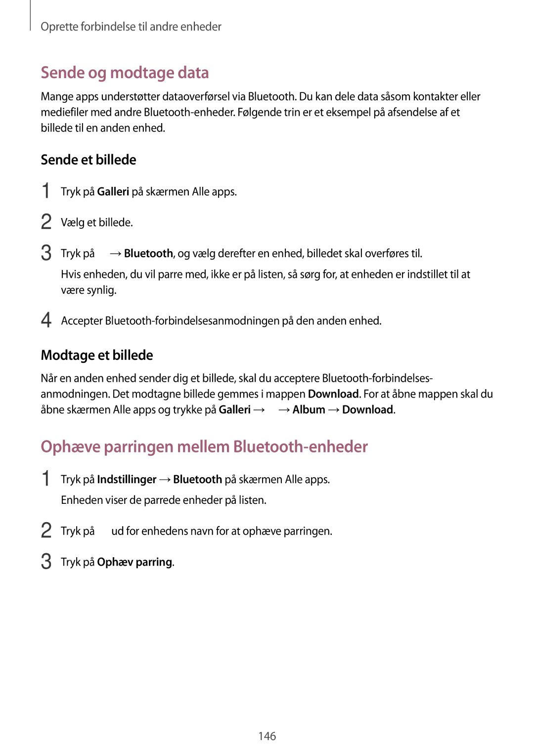 Samsung SM-N915FZWYNEE, SM-N915FZKYNEE Sende og modtage data, Ophæve parringen mellem Bluetooth-enheder, Sende et billede 