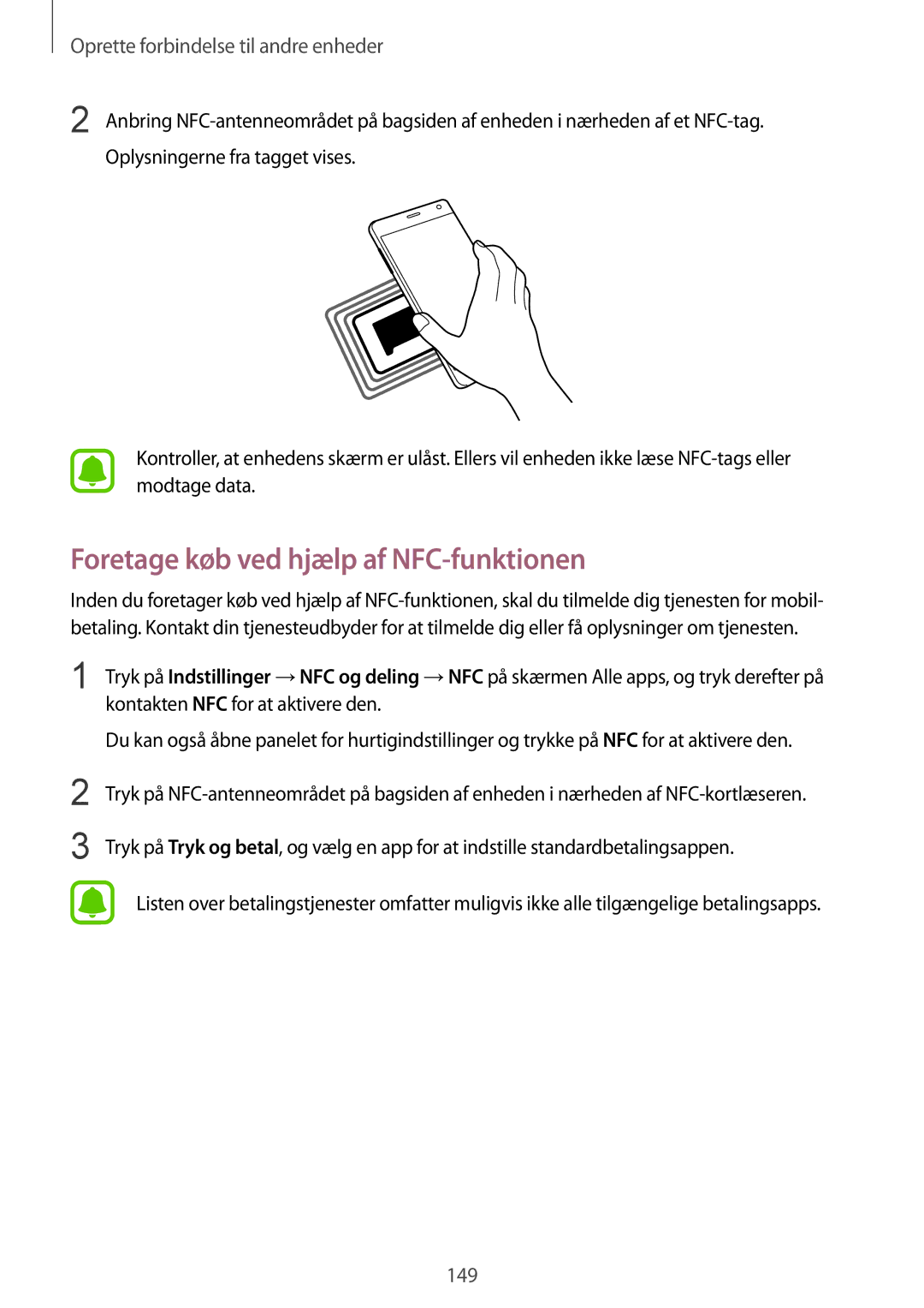 Samsung SM-N915FZKYNEE, SM-N915FZWYNEE manual Foretage køb ved hjælp af NFC-funktionen 