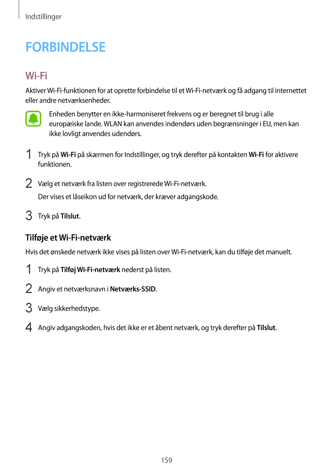 Samsung SM-N915FZKYNEE, SM-N915FZWYNEE manual Tilføje et Wi-Fi-netværk, Funktionen, Tryk på Tilslut 