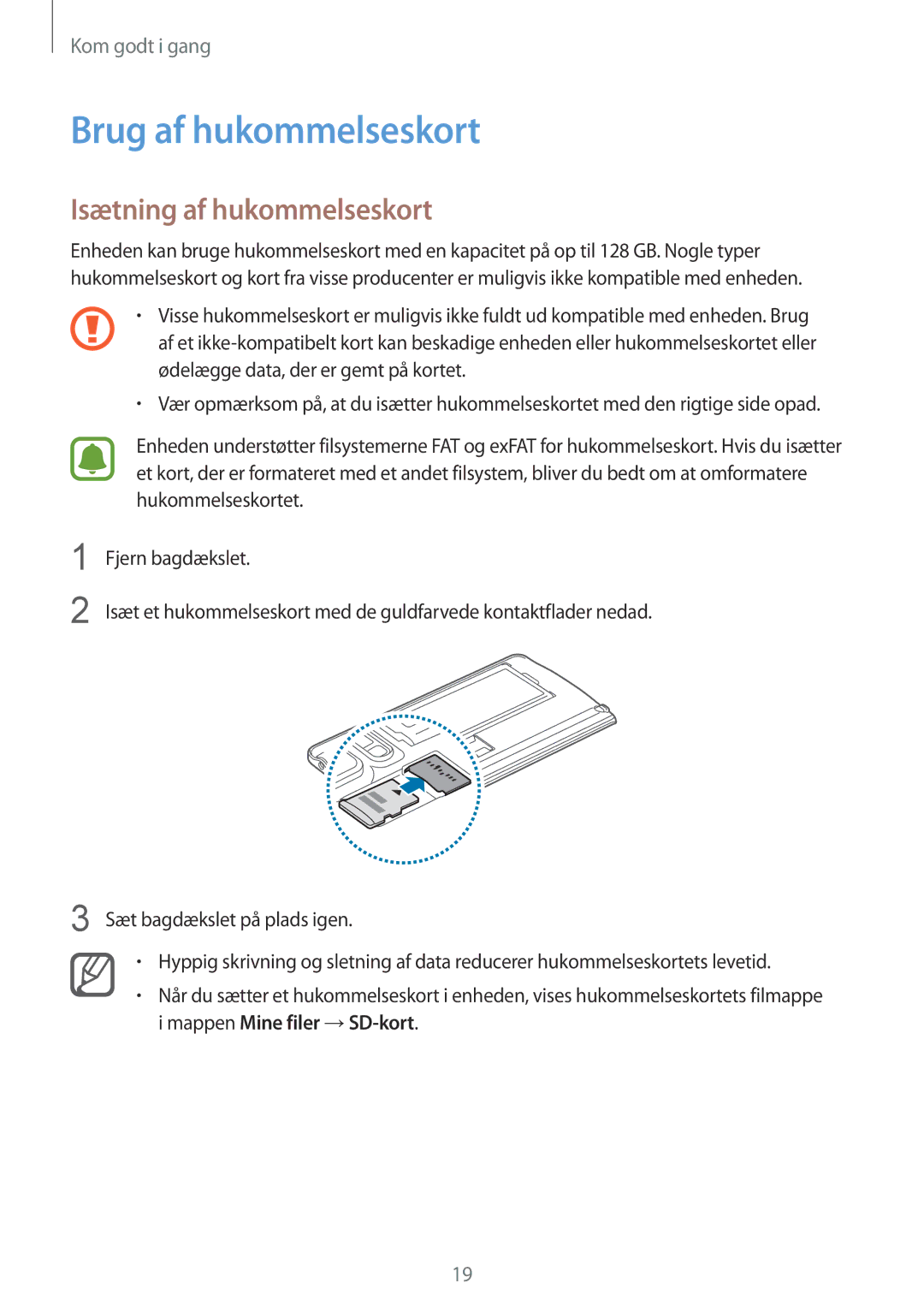 Samsung SM-N915FZKYNEE, SM-N915FZWYNEE manual Brug af hukommelseskort, Isætning af hukommelseskort 