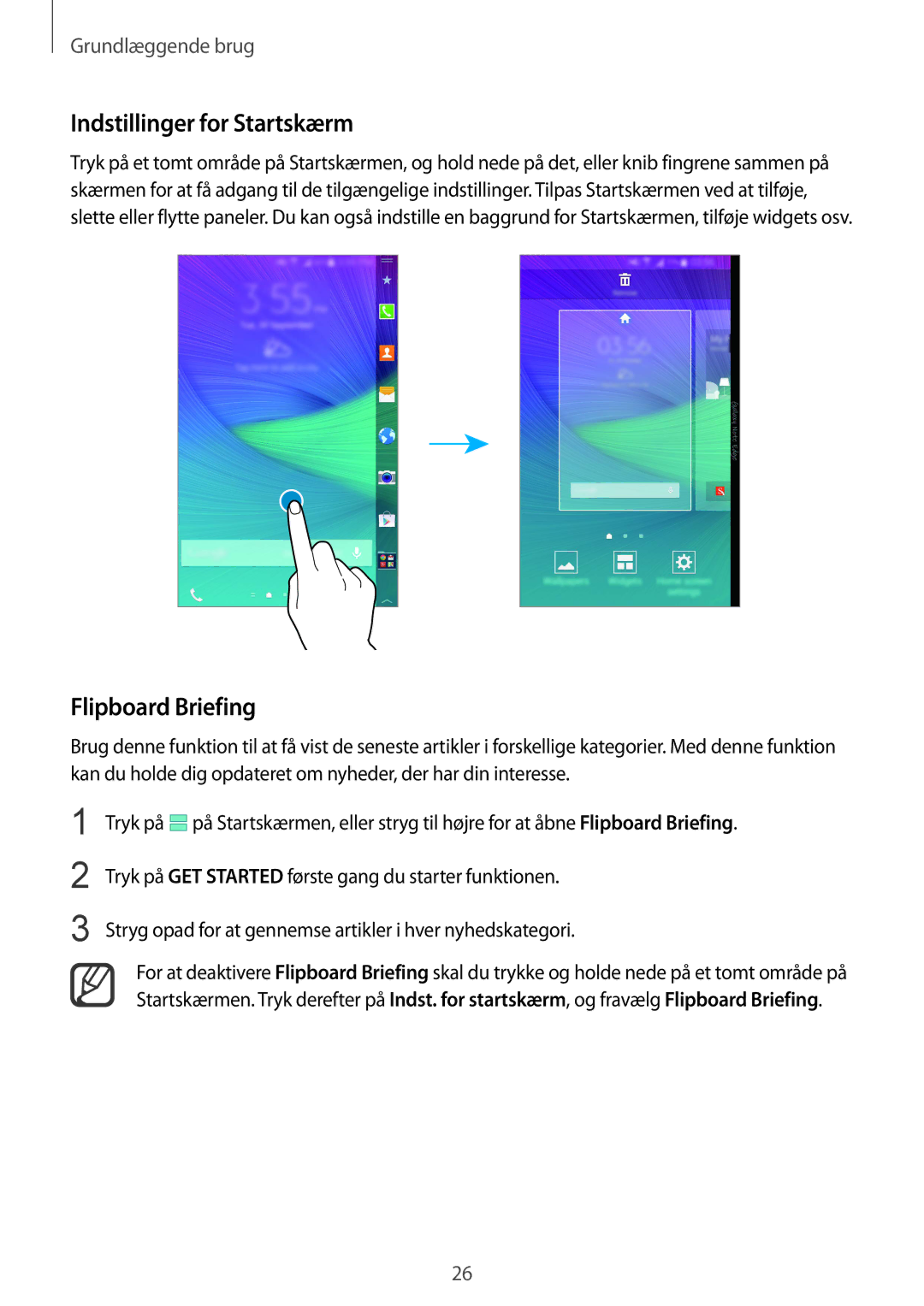 Samsung SM-N915FZWYNEE, SM-N915FZKYNEE manual Indstillinger for Startskærm, Flipboard Briefing 