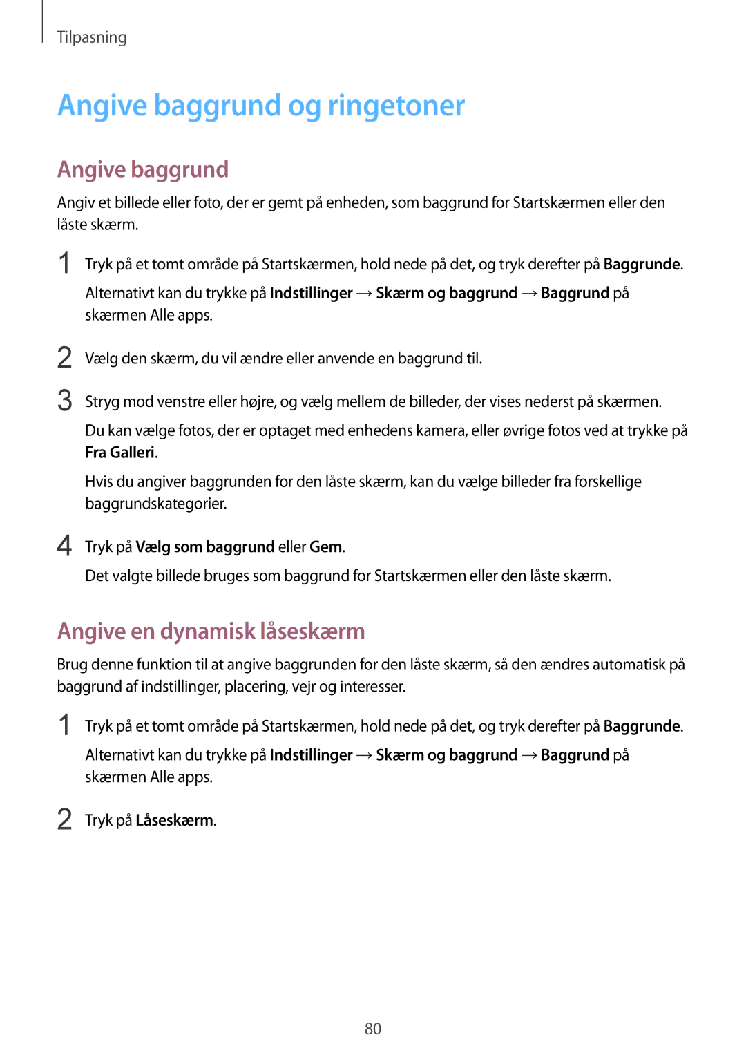 Samsung SM-N915FZWYNEE Angive baggrund og ringetoner, Angive en dynamisk låseskærm, Skærmen Alle apps, Tryk på Låseskærm 