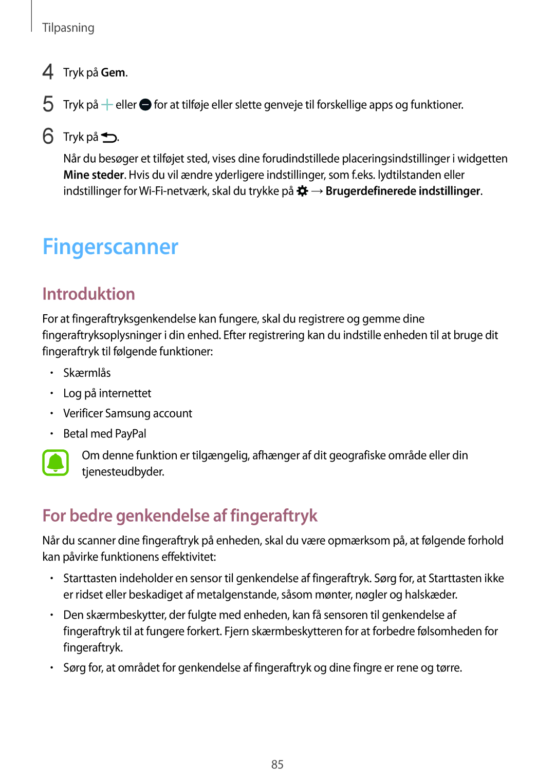 Samsung SM-N915FZKYNEE, SM-N915FZWYNEE manual Fingerscanner, For bedre genkendelse af fingeraftryk 