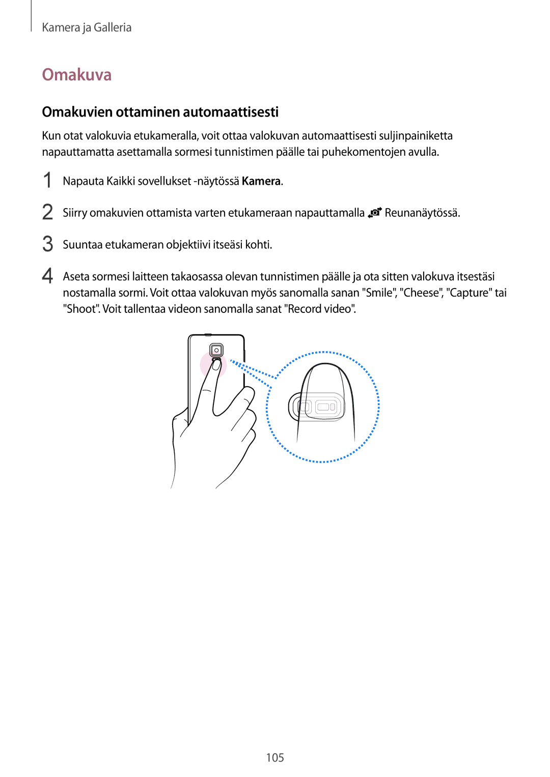 Samsung SM-N915FZKYNEE, SM-N915FZWYNEE manual Omakuva, Omakuvien ottaminen automaattisesti 