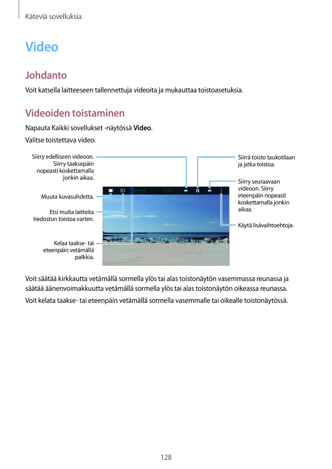 Samsung SM-N915FZWYNEE, SM-N915FZKYNEE manual Videoiden toistaminen 