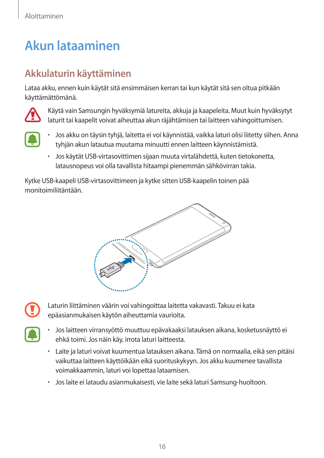 Samsung SM-N915FZWYNEE, SM-N915FZKYNEE manual Akun lataaminen, Akkulaturin käyttäminen 