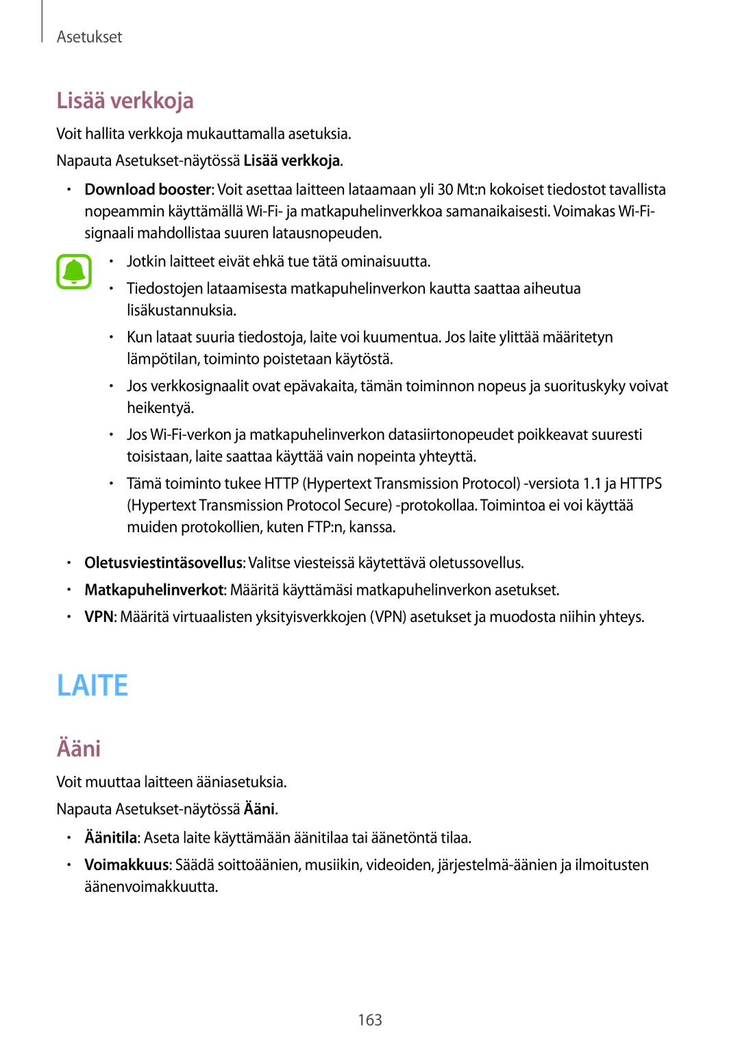 Samsung SM-N915FZKYNEE, SM-N915FZWYNEE manual Lisää verkkoja, Ääni 