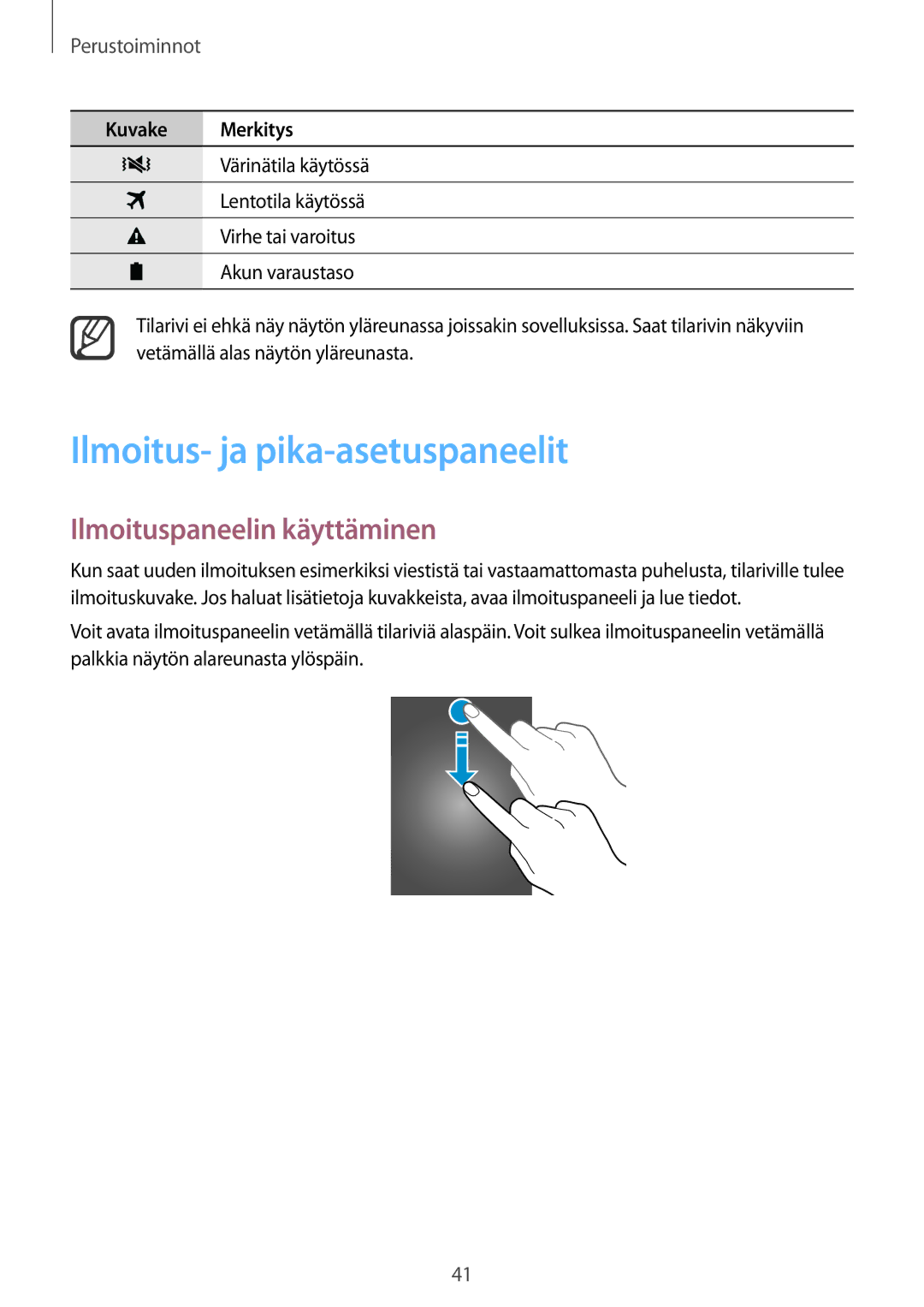 Samsung SM-N915FZKYNEE, SM-N915FZWYNEE manual Ilmoitus- ja pika-asetuspaneelit, Ilmoituspaneelin käyttäminen 