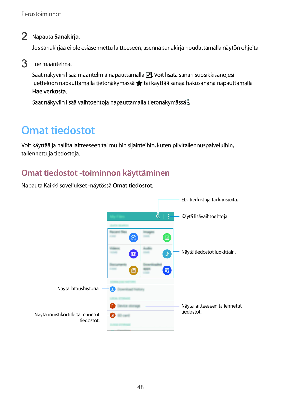 Samsung SM-N915FZWYNEE, SM-N915FZKYNEE manual Omat tiedostot -toiminnon käyttäminen, Napauta Sanakirja 