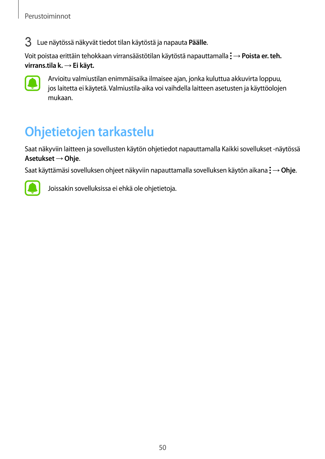 Samsung SM-N915FZWYNEE, SM-N915FZKYNEE manual Ohjetietojen tarkastelu, Joissakin sovelluksissa ei ehkä ole ohjetietoja 