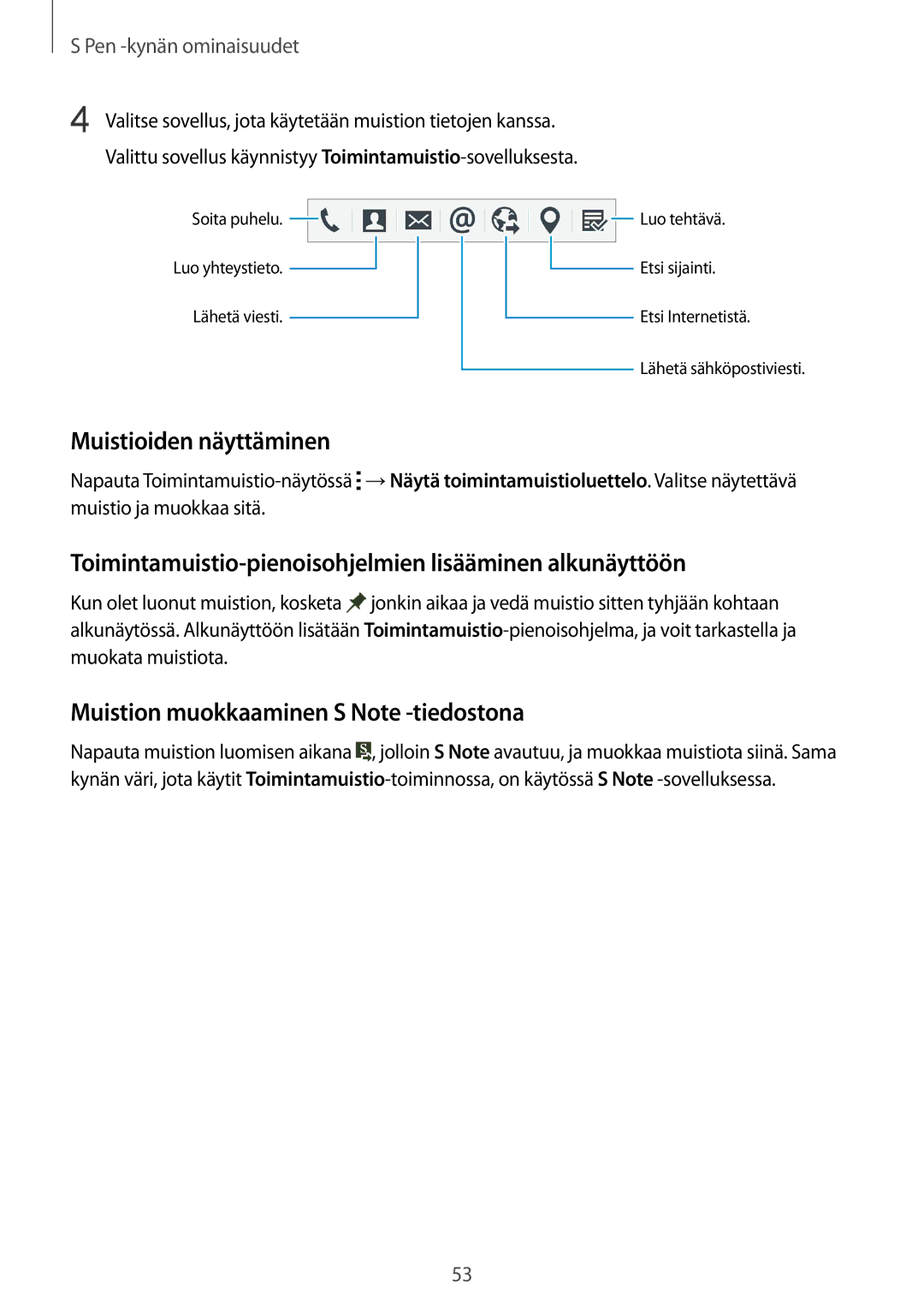 Samsung SM-N915FZKYNEE, SM-N915FZWYNEE Muistioiden näyttäminen, Toimintamuistio-pienoisohjelmien lisääminen alkunäyttöön 