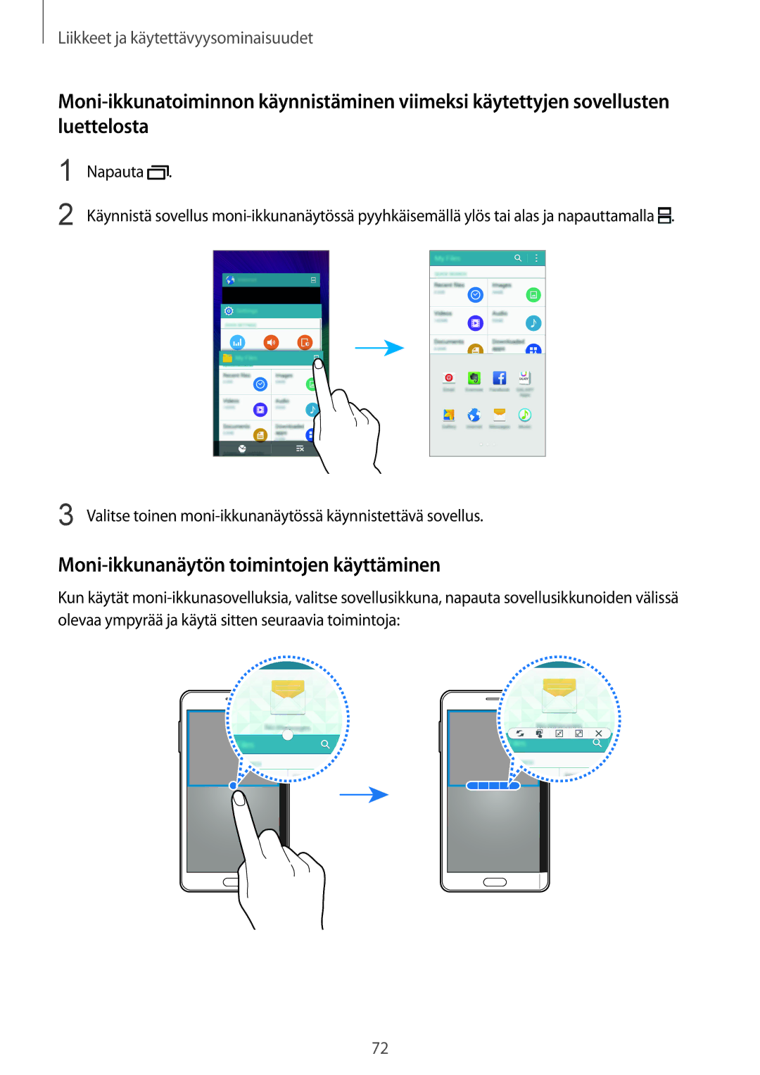 Samsung SM-N915FZWYNEE, SM-N915FZKYNEE manual Moni-ikkunanäytön toimintojen käyttäminen 