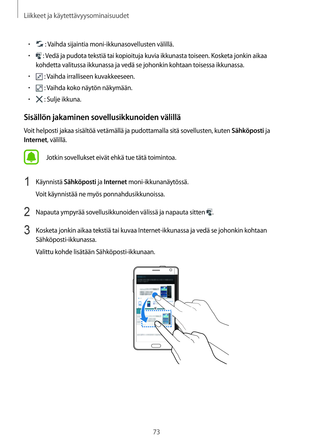 Samsung SM-N915FZKYNEE Sisällön jakaminen sovellusikkunoiden välillä, Vaihda sijaintia moni-ikkunasovellusten välillä 