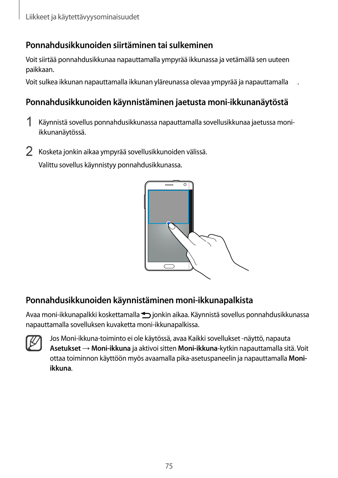 Samsung SM-N915FZKYNEE, SM-N915FZWYNEE manual Ponnahdusikkunoiden siirtäminen tai sulkeminen, Ikkunanäytössä 