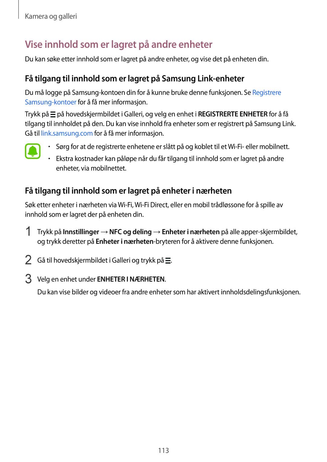 Samsung SM-N915FZKYNEE, SM-N915FZWYNEE manual Vise innhold som er lagret på andre enheter 