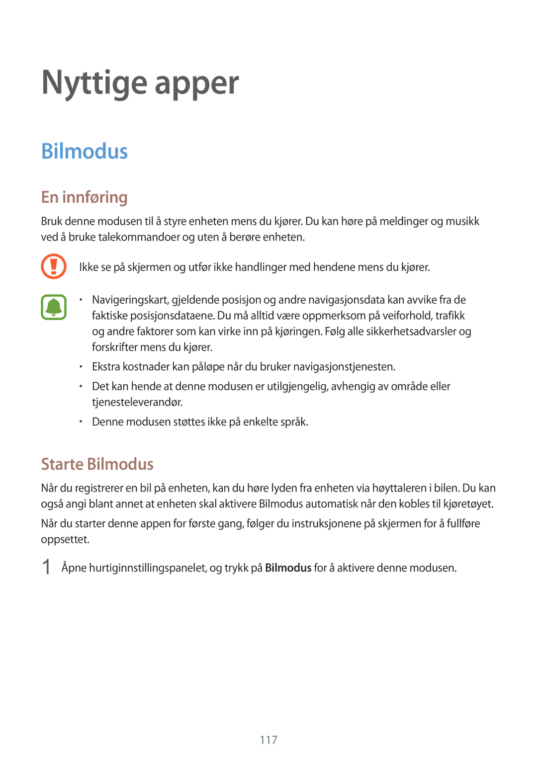 Samsung SM-N915FZKYNEE, SM-N915FZWYNEE manual Nyttige apper, Starte Bilmodus 