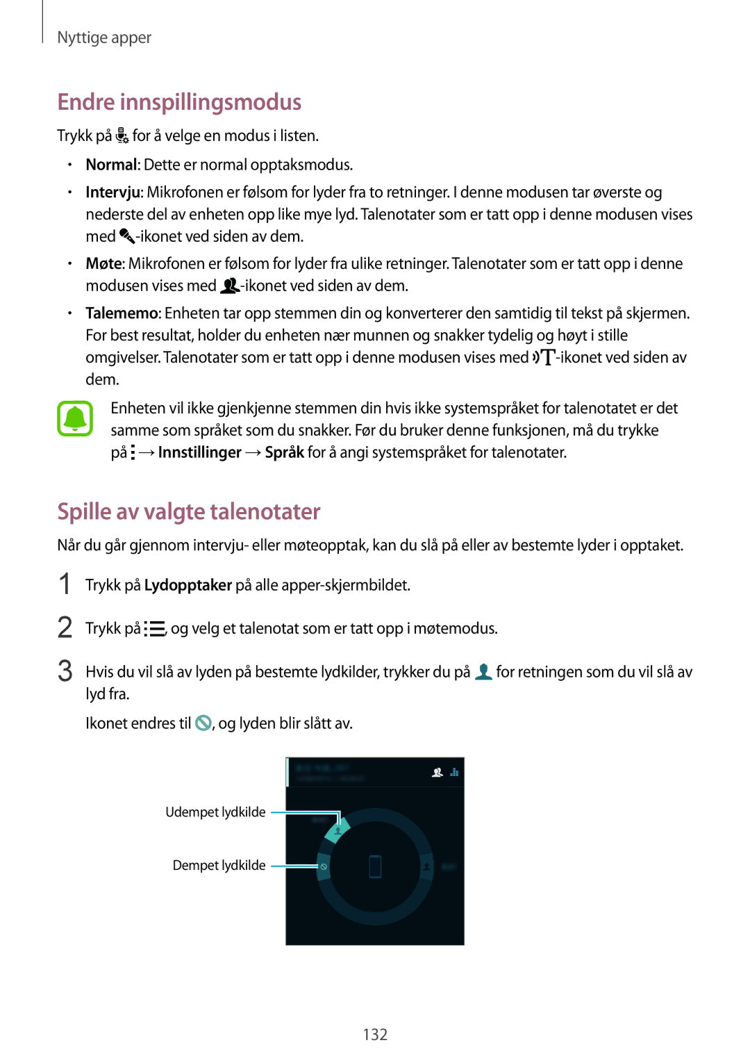 Samsung SM-N915FZWYNEE, SM-N915FZKYNEE manual Endre innspillingsmodus, Spille av valgte talenotater 