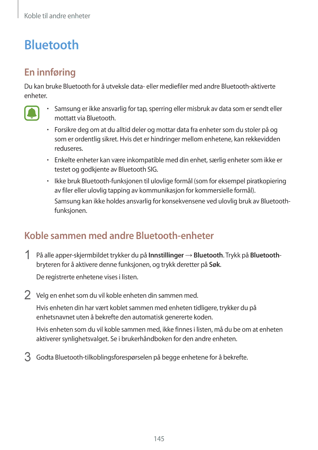 Samsung SM-N915FZKYNEE, SM-N915FZWYNEE manual Koble sammen med andre Bluetooth-enheter 