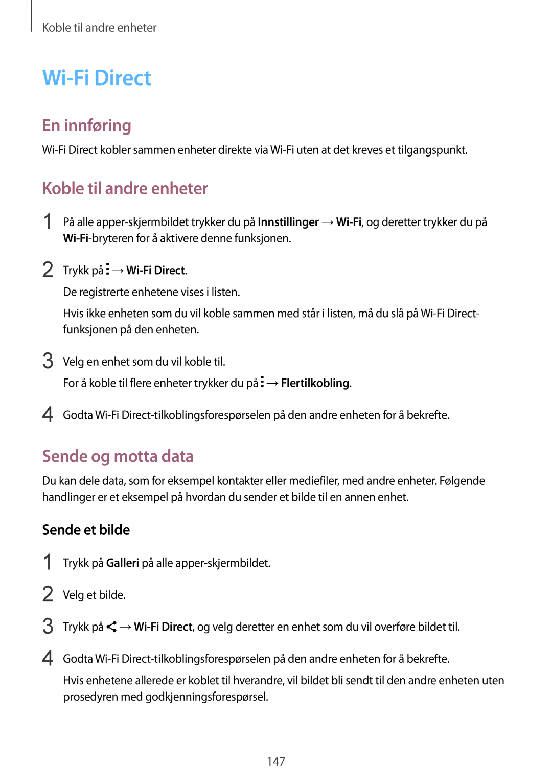 Samsung SM-N915FZKYNEE, SM-N915FZWYNEE manual Trykk på →Wi-Fi Direct 