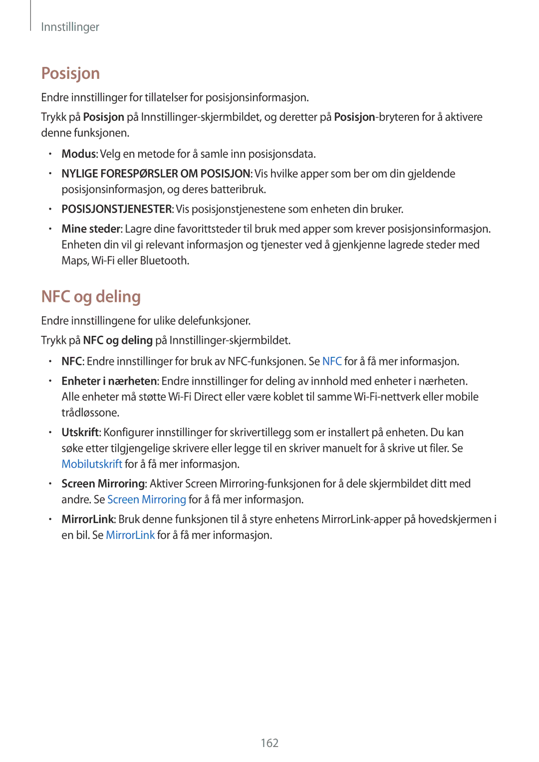 Samsung SM-N915FZWYNEE, SM-N915FZKYNEE manual Posisjon, NFC og deling 