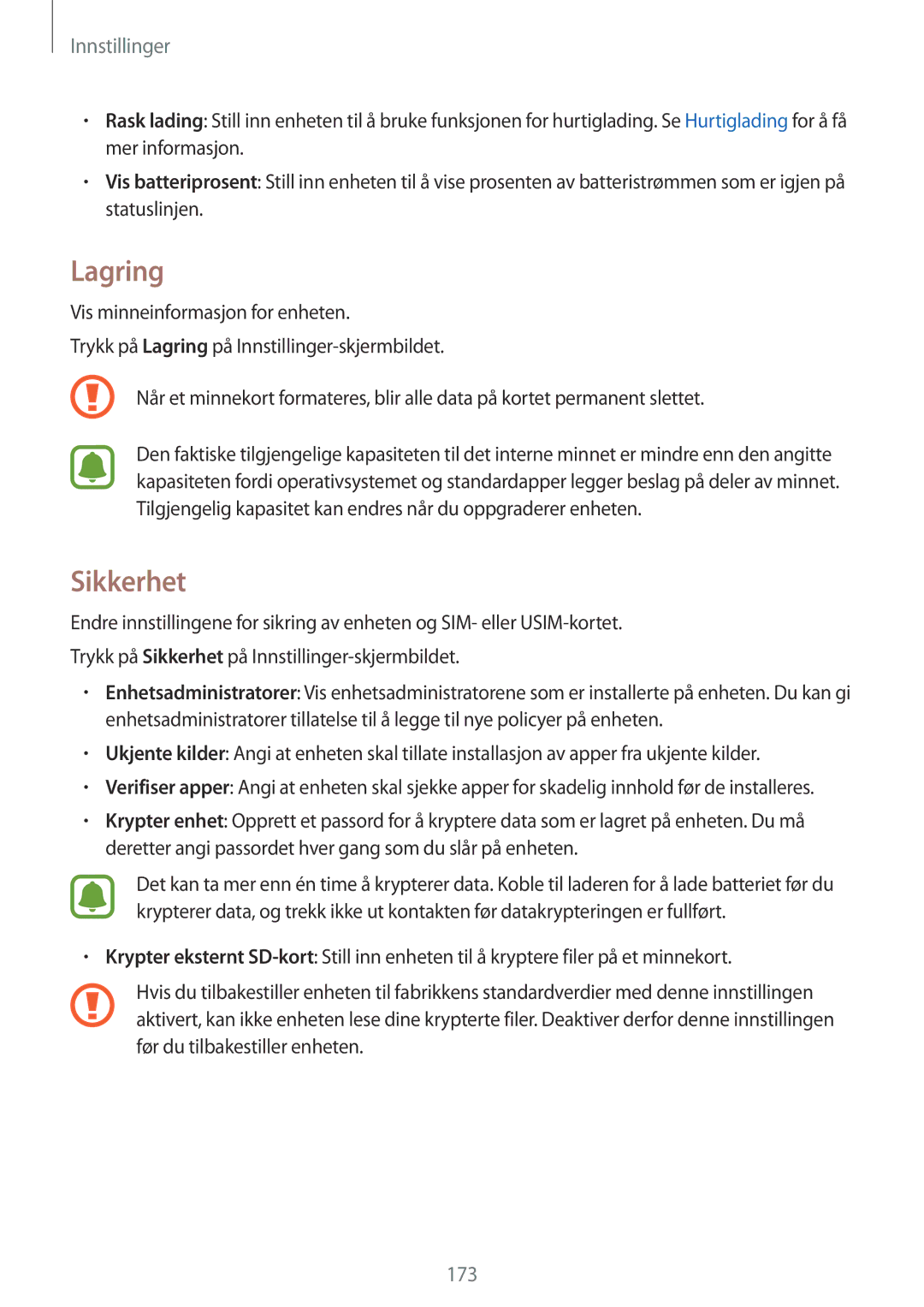 Samsung SM-N915FZKYNEE, SM-N915FZWYNEE manual Lagring, Sikkerhet 