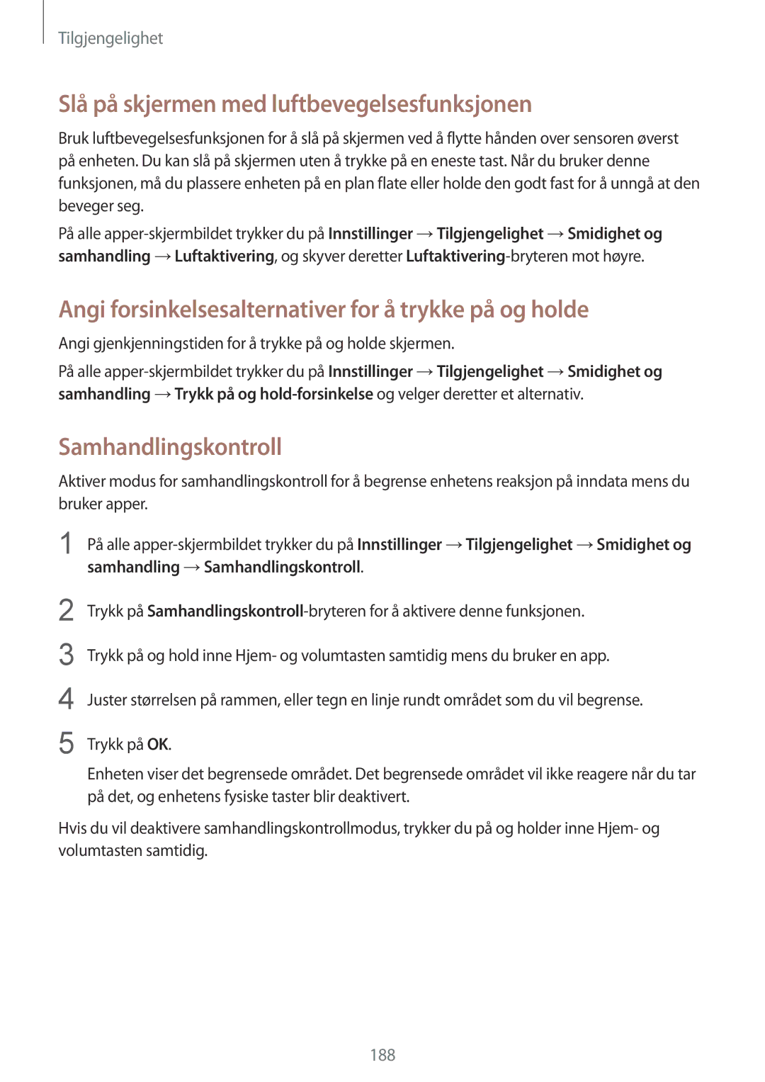 Samsung SM-N915FZWYNEE, SM-N915FZKYNEE manual Slå på skjermen med luftbevegelsesfunksjonen, Samhandlingskontroll 