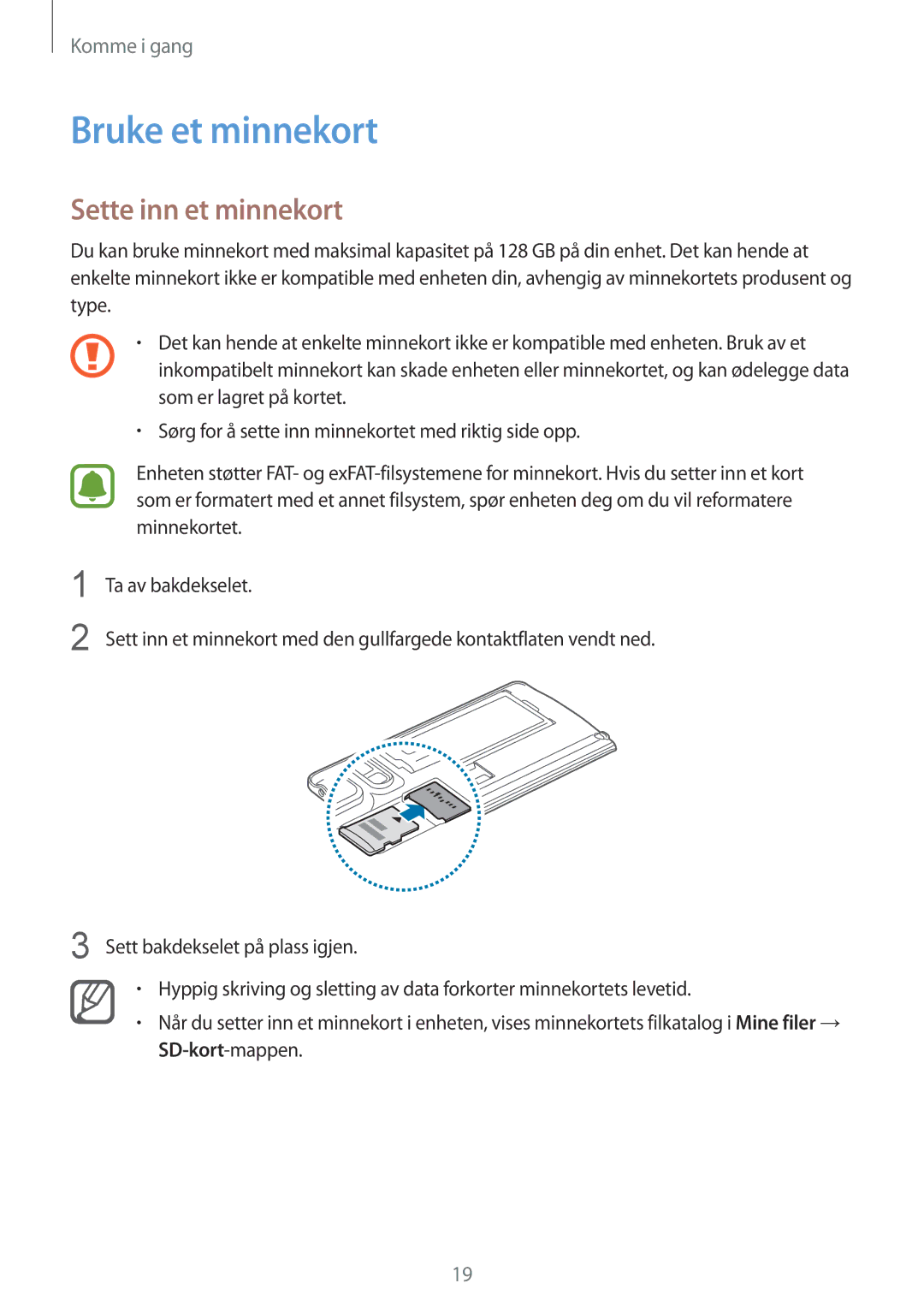 Samsung SM-N915FZKYNEE, SM-N915FZWYNEE manual Bruke et minnekort, Sette inn et minnekort 