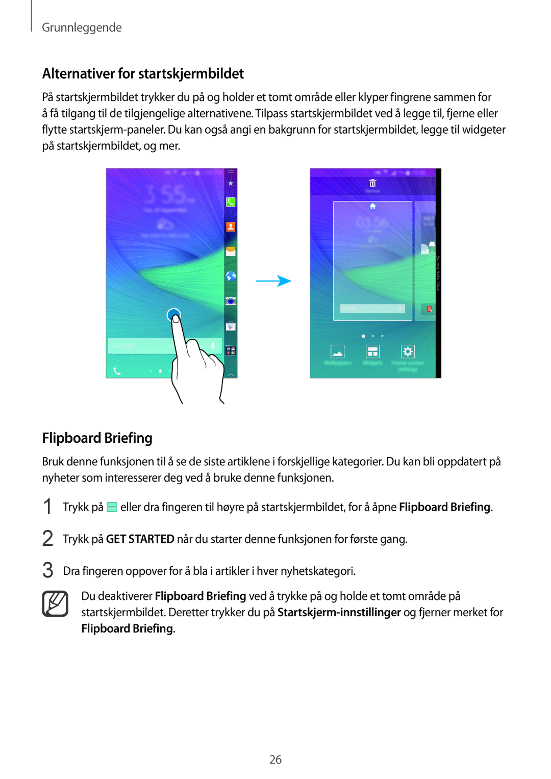 Samsung SM-N915FZWYNEE, SM-N915FZKYNEE manual Alternativer for startskjermbildet, Flipboard Briefing 