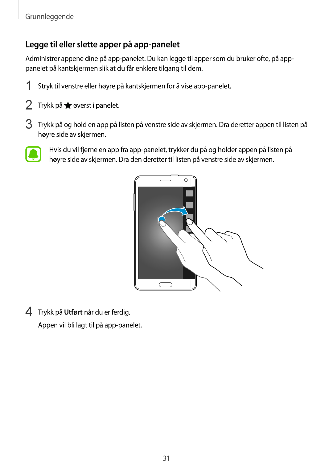 Samsung SM-N915FZKYNEE, SM-N915FZWYNEE manual Legge til eller slette apper på app-panelet 