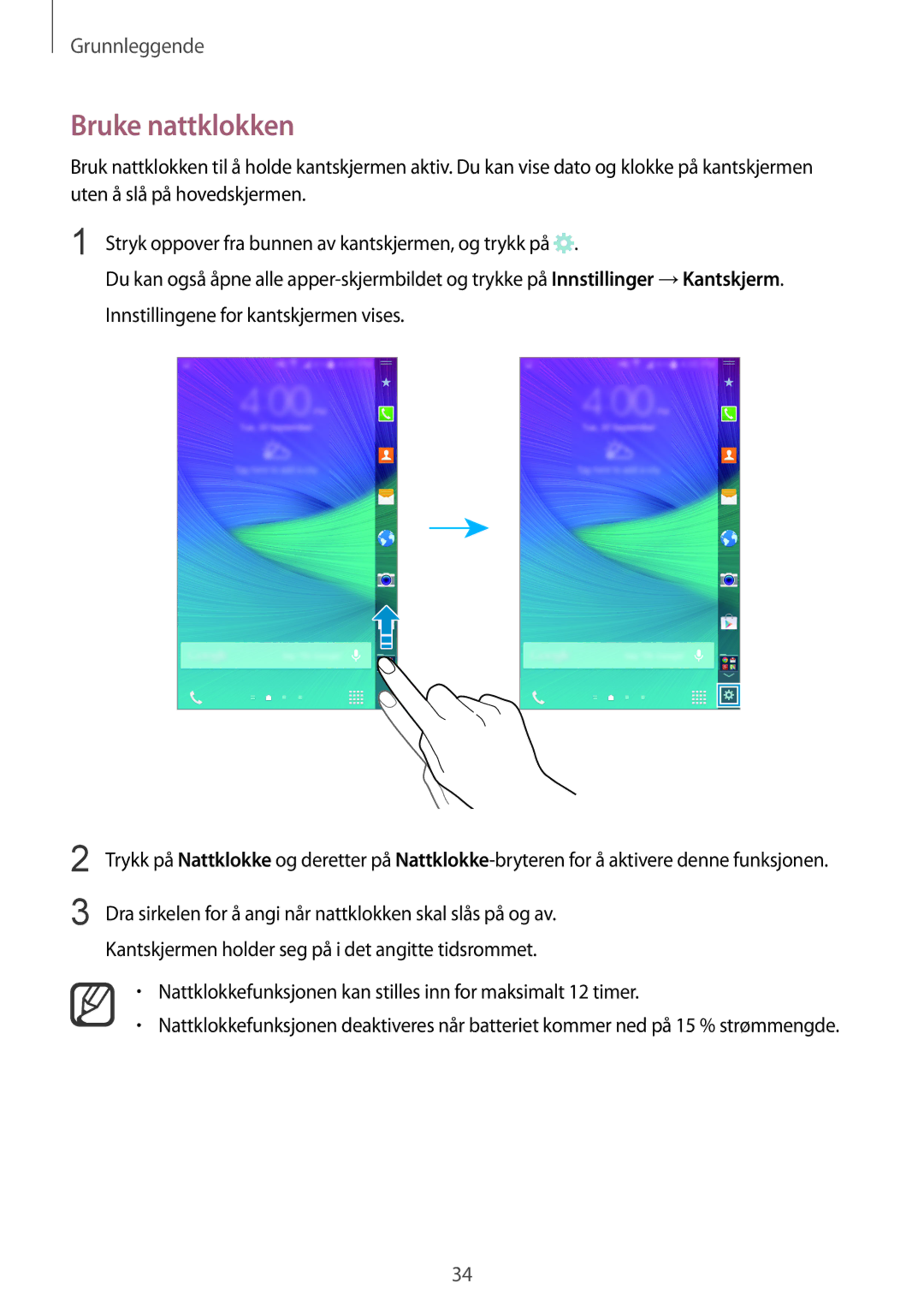 Samsung SM-N915FZWYNEE, SM-N915FZKYNEE manual Bruke nattklokken 