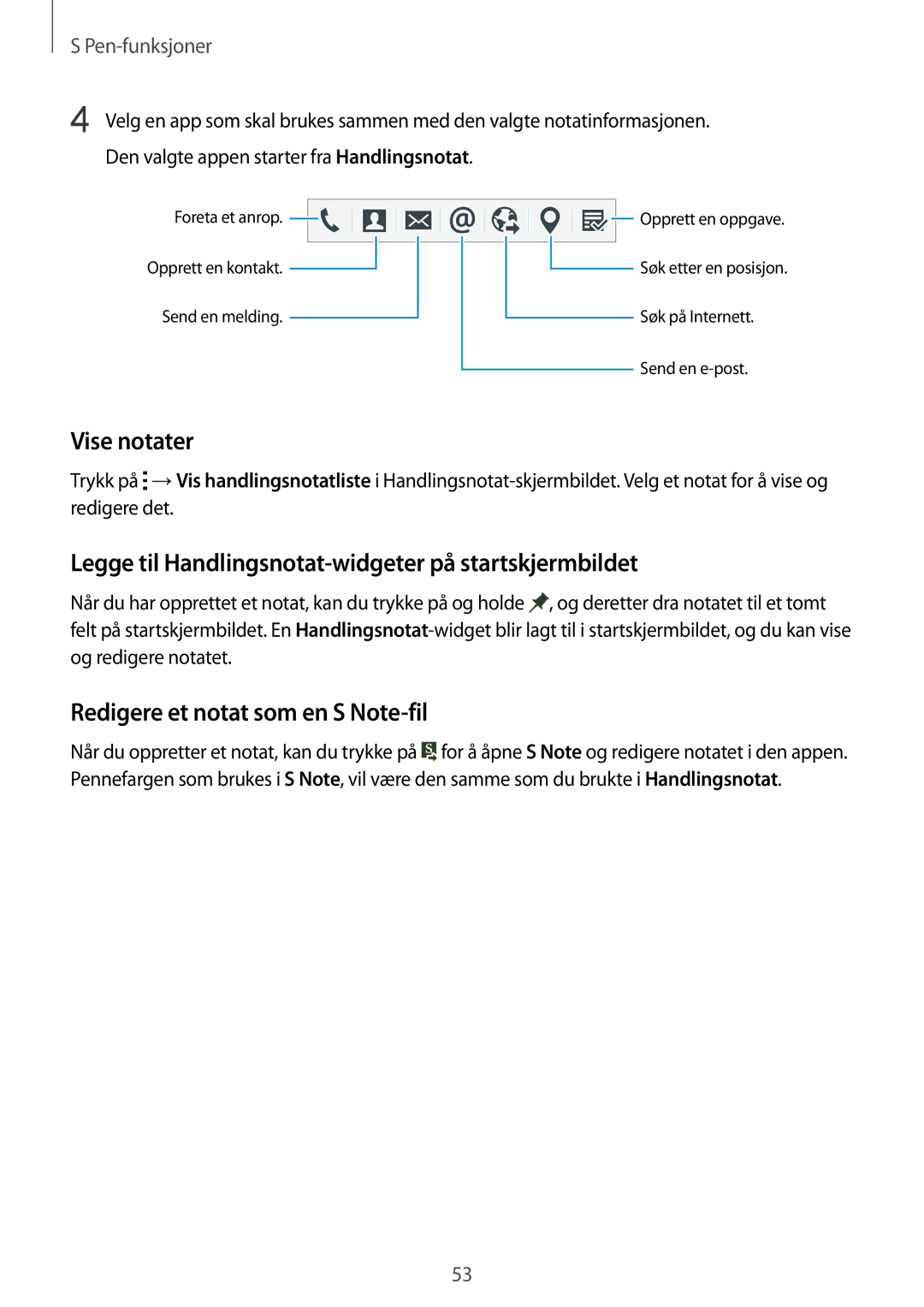 Samsung SM-N915FZKYNEE, SM-N915FZWYNEE manual Vise notater, Legge til Handlingsnotat-widgeter på startskjermbildet 