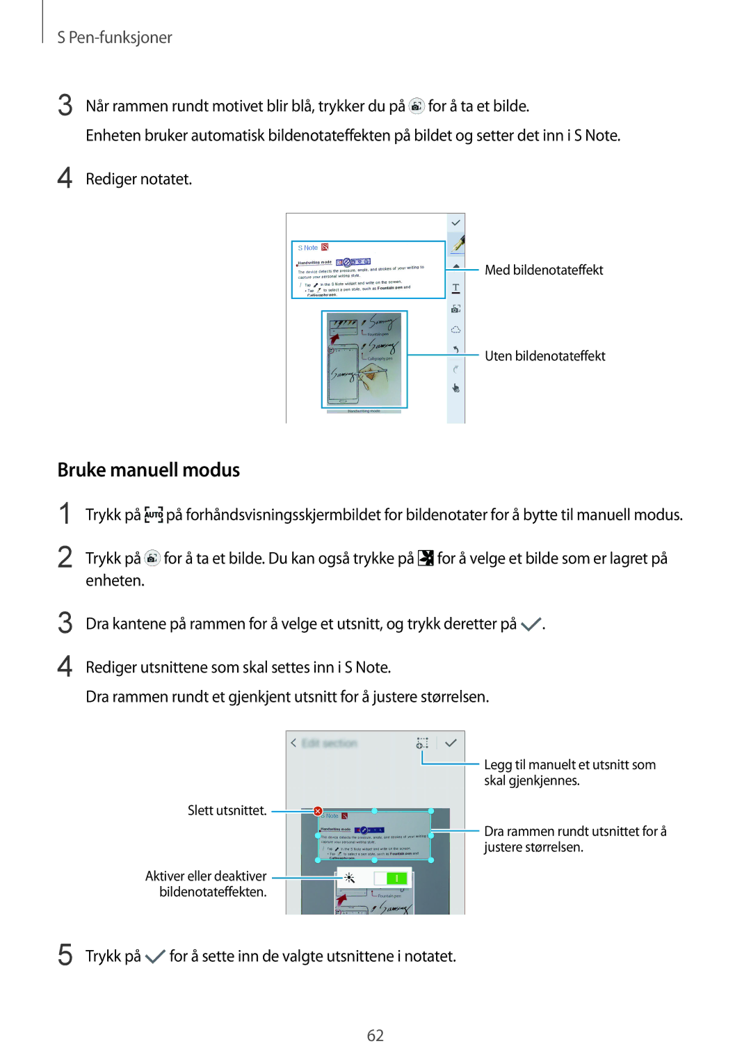 Samsung SM-N915FZWYNEE, SM-N915FZKYNEE manual Bruke manuell modus, Rediger notatet 