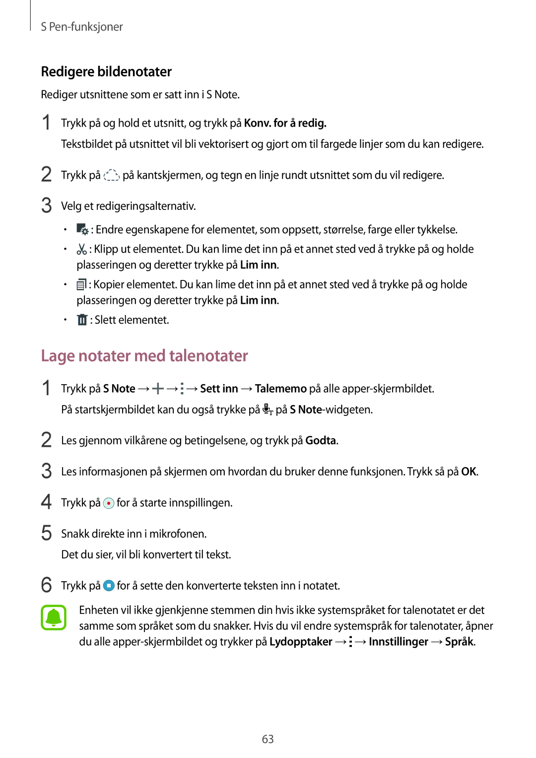 Samsung SM-N915FZKYNEE, SM-N915FZWYNEE manual Lage notater med talenotater, Redigere bildenotater 