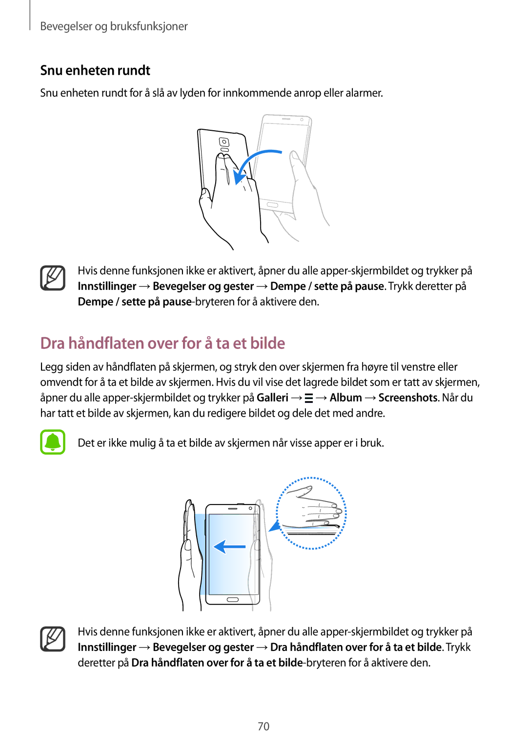 Samsung SM-N915FZWYNEE, SM-N915FZKYNEE manual Dra håndflaten over for å ta et bilde, Snu enheten rundt 