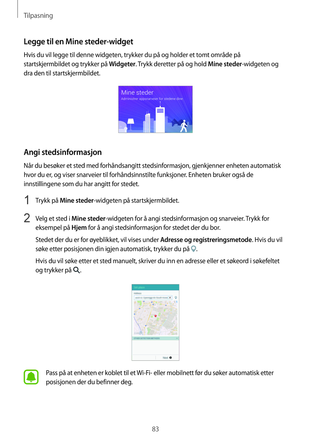 Samsung SM-N915FZKYNEE, SM-N915FZWYNEE manual Legge til en Mine steder-widget, Angi stedsinformasjon 