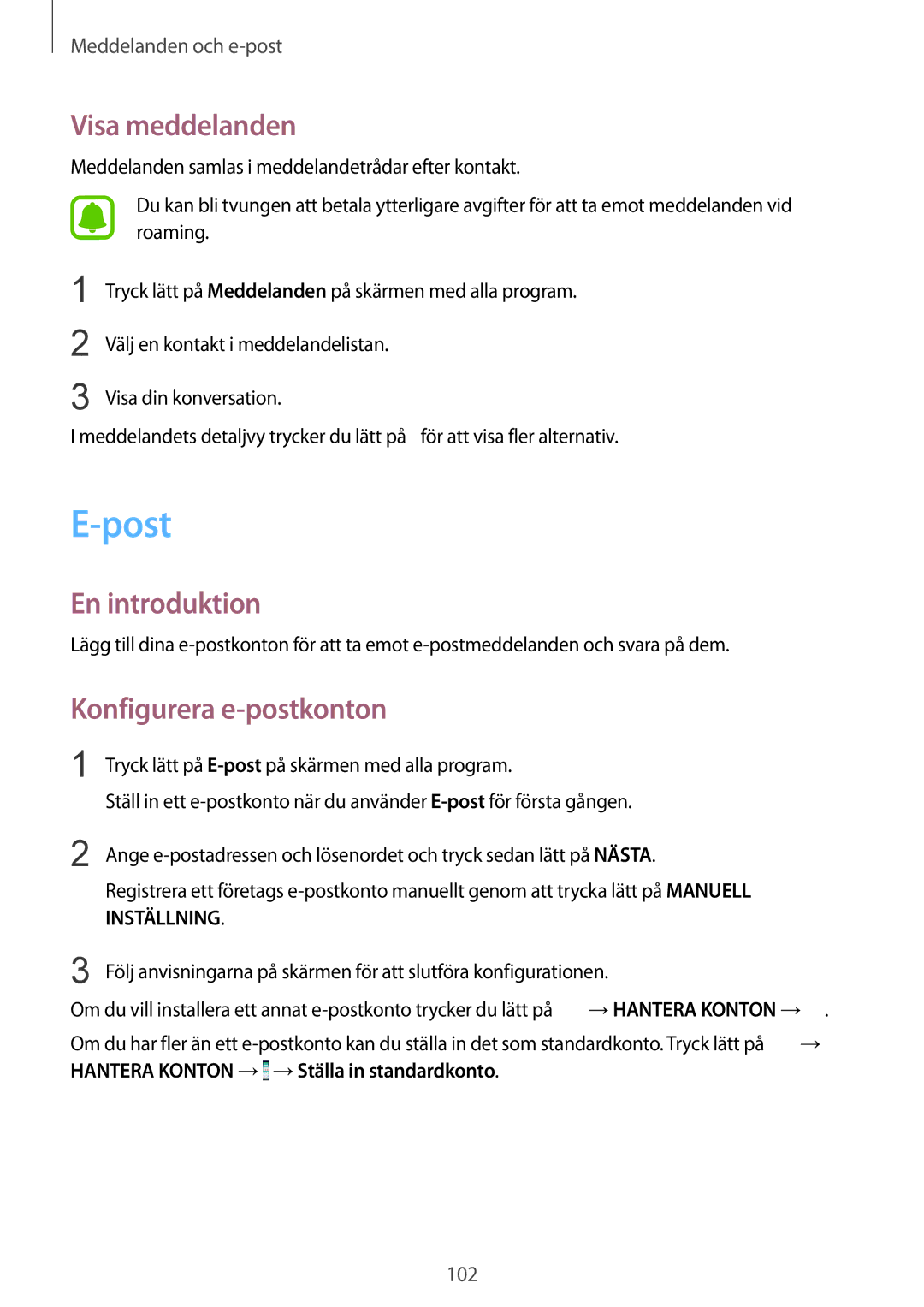 Samsung SM-N915FZWYNEE Post, Visa meddelanden, Konfigurera e-postkonton, Tryck lätt på E-postpå skärmen med alla program 