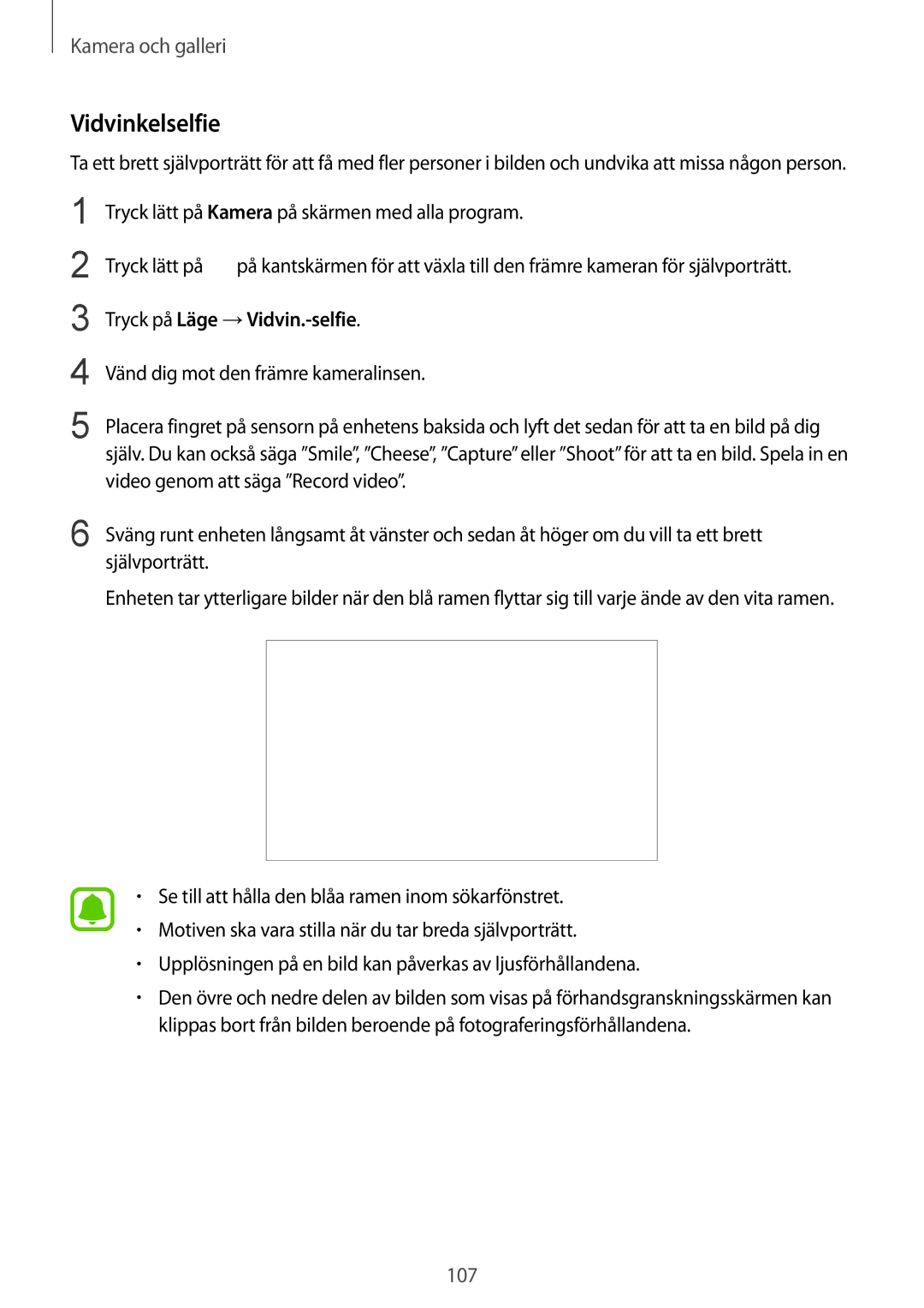 Samsung SM-N915FZKYNEE, SM-N915FZWYNEE manual Vidvinkelselfie, Tryck på Läge →Vidvin.-selfie 