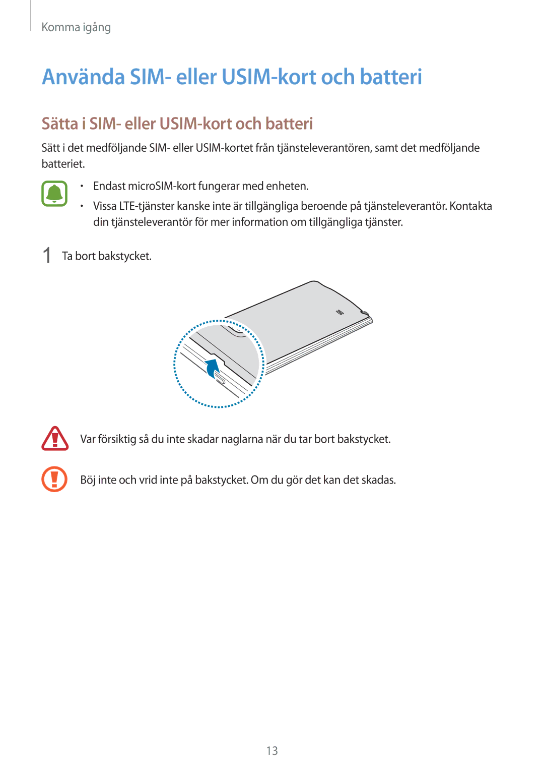 Samsung SM-N915FZKYNEE, SM-N915FZWYNEE Använda SIM- eller USIM-kort och batteri, Sätta i SIM- eller USIM-kort och batteri 