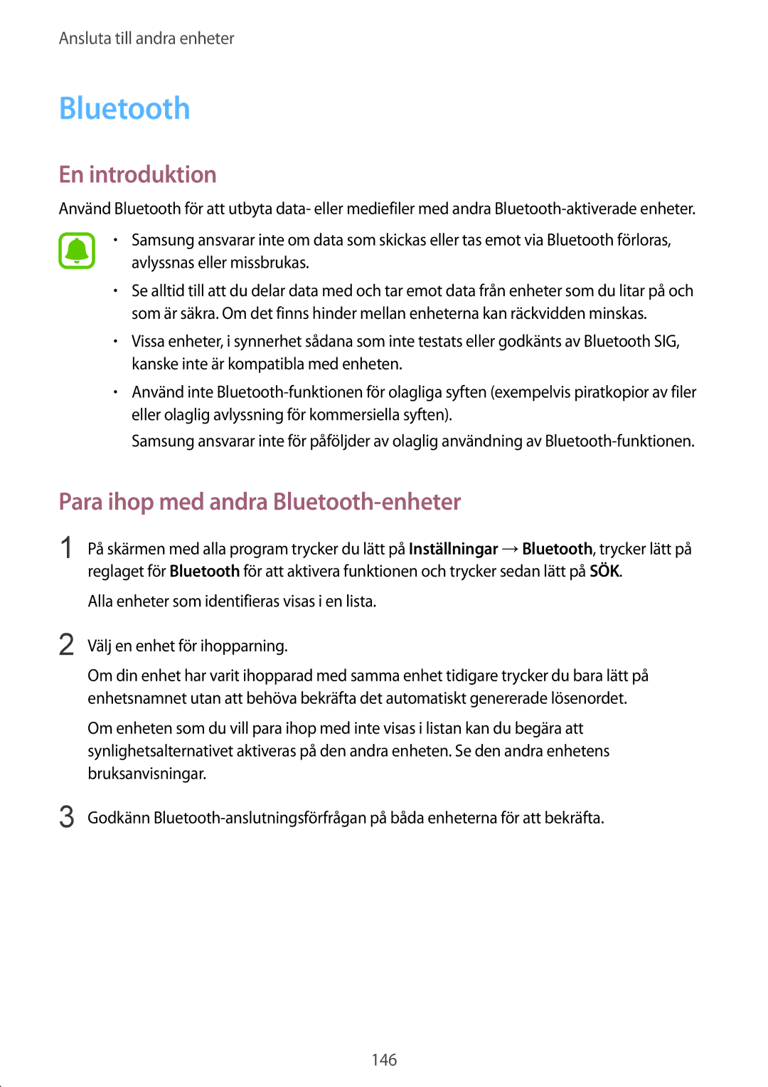 Samsung SM-N915FZWYNEE, SM-N915FZKYNEE manual Para ihop med andra Bluetooth-enheter 