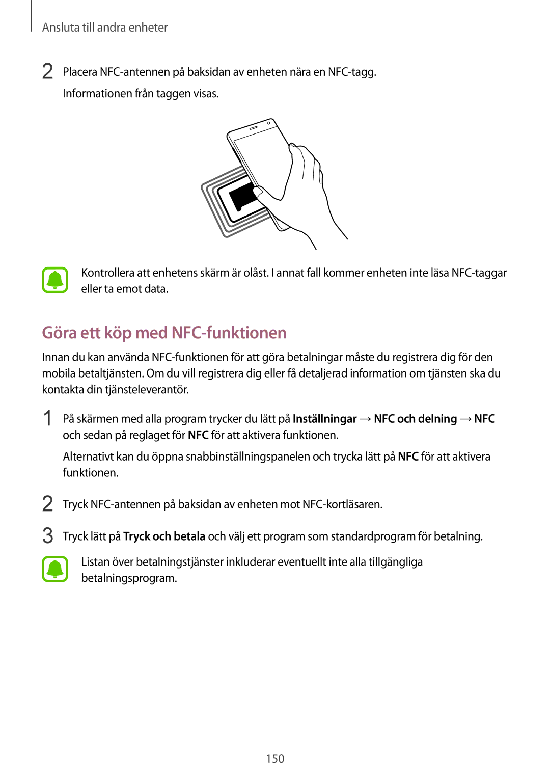 Samsung SM-N915FZWYNEE, SM-N915FZKYNEE manual Göra ett köp med NFC-funktionen 