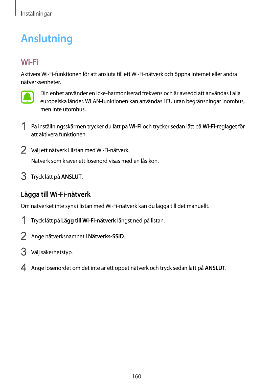 Samsung SM-N915FZWYNEE, SM-N915FZKYNEE manual Anslutning, Lägga till Wi-Fi-nätverk 