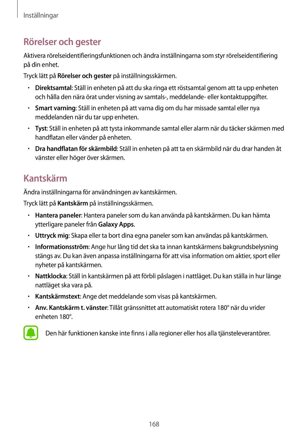 Samsung SM-N915FZWYNEE, SM-N915FZKYNEE manual Rörelser och gester, Kantskärm 