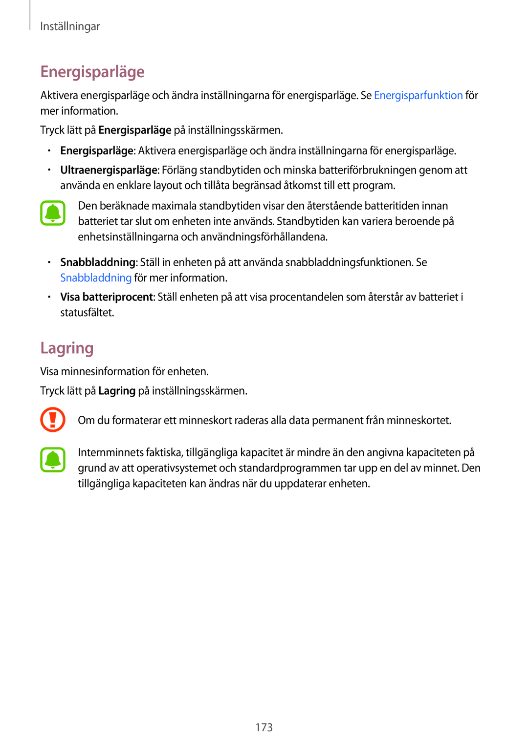 Samsung SM-N915FZKYNEE, SM-N915FZWYNEE manual Energisparläge, Lagring 