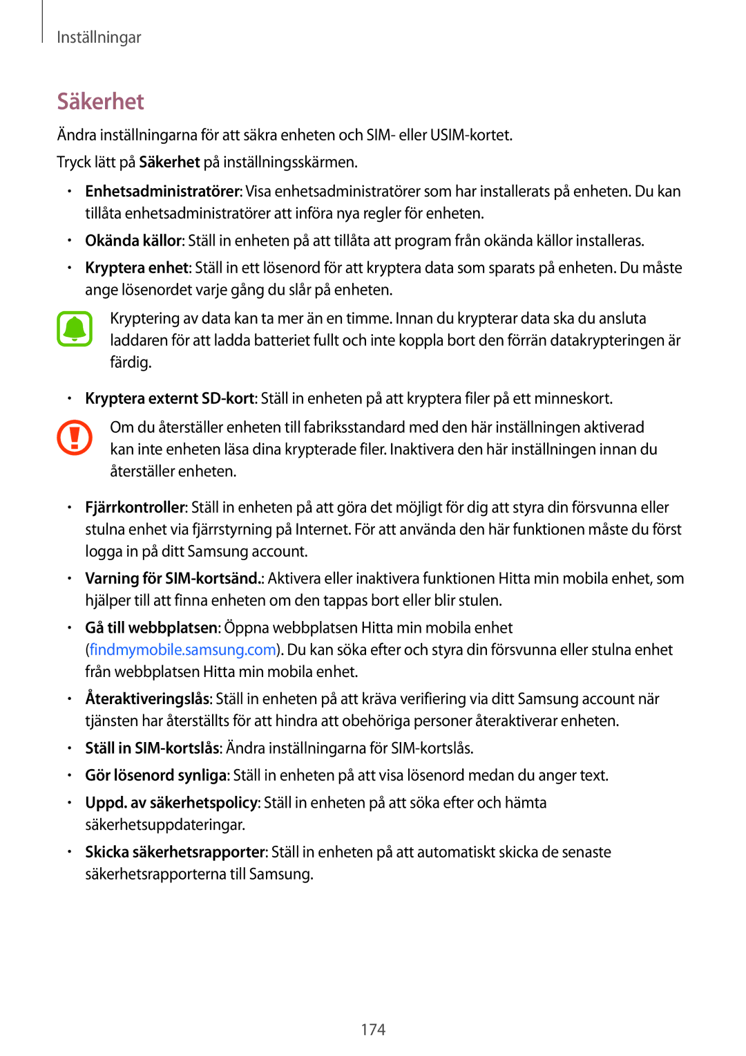 Samsung SM-N915FZWYNEE, SM-N915FZKYNEE manual Säkerhet 