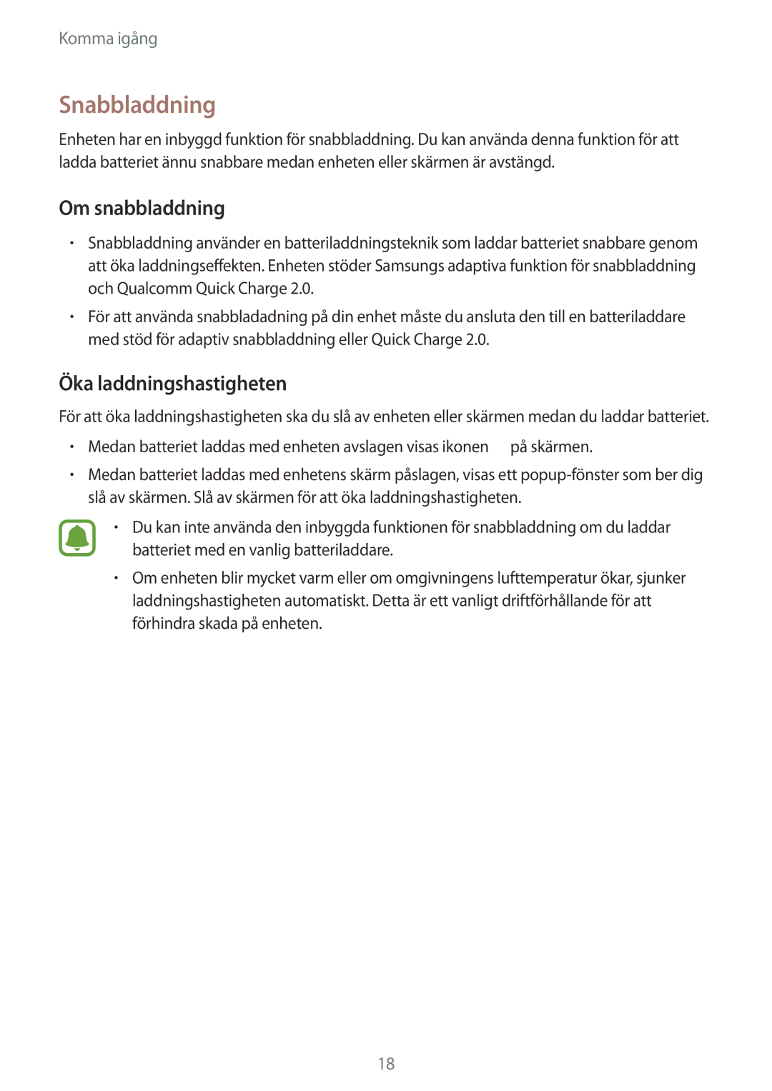 Samsung SM-N915FZWYNEE, SM-N915FZKYNEE manual Snabbladdning, Om snabbladdning, Öka laddningshastigheten 