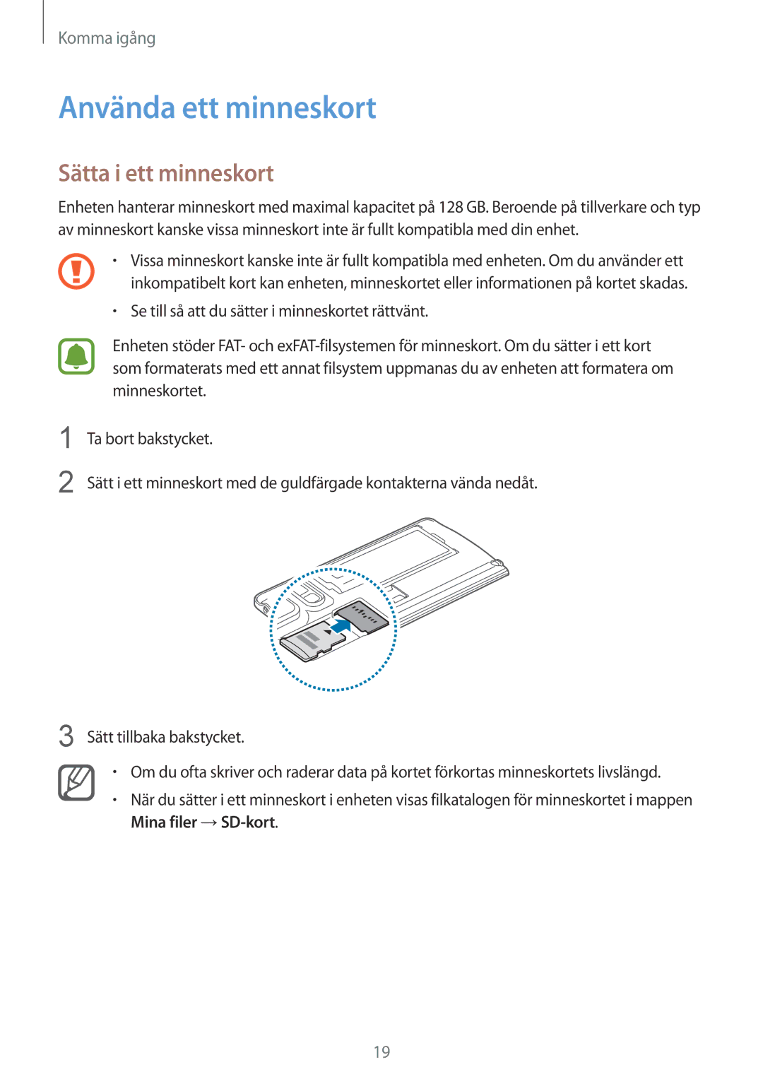 Samsung SM-N915FZKYNEE, SM-N915FZWYNEE manual Använda ett minneskort, Sätta i ett minneskort 