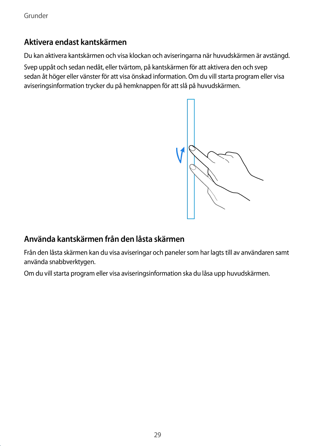 Samsung SM-N915FZKYNEE, SM-N915FZWYNEE manual Aktivera endast kantskärmen, Använda kantskärmen från den låsta skärmen 