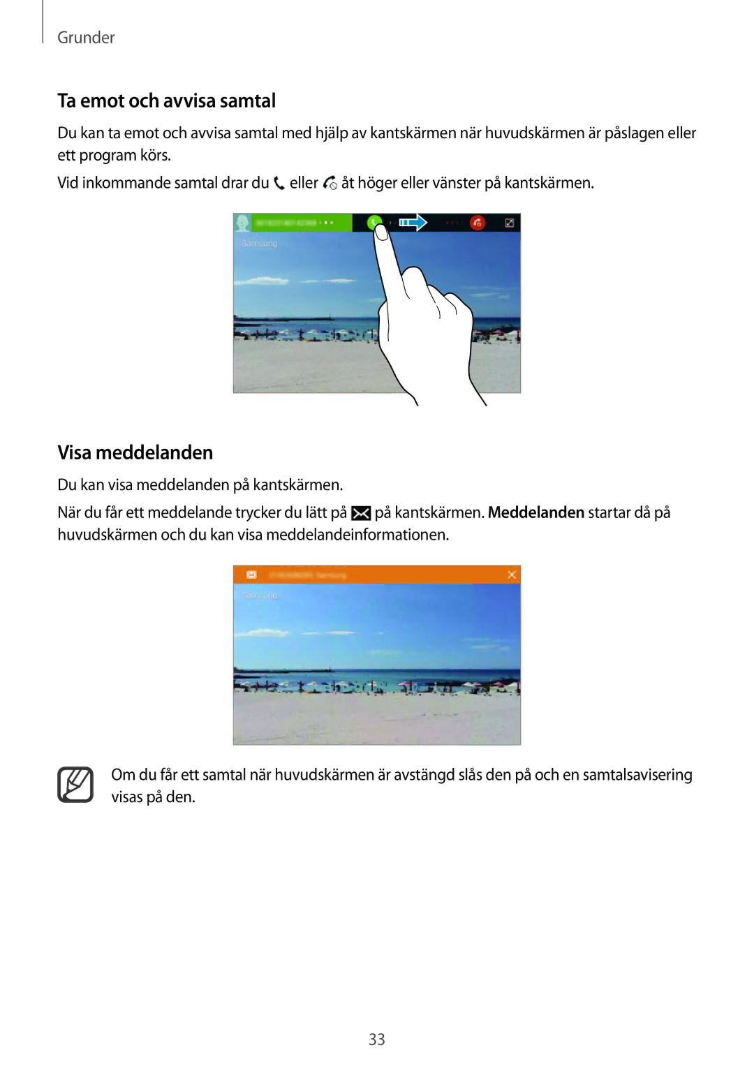 Samsung SM-N915FZKYNEE, SM-N915FZWYNEE manual Ta emot och avvisa samtal, Visa meddelanden 